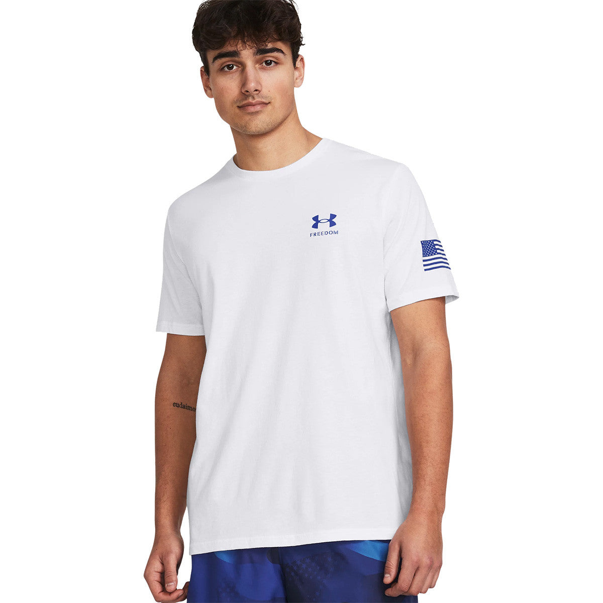 Under Armour Freedom Flag Gradient T-Shirt Model Image in White-Royal