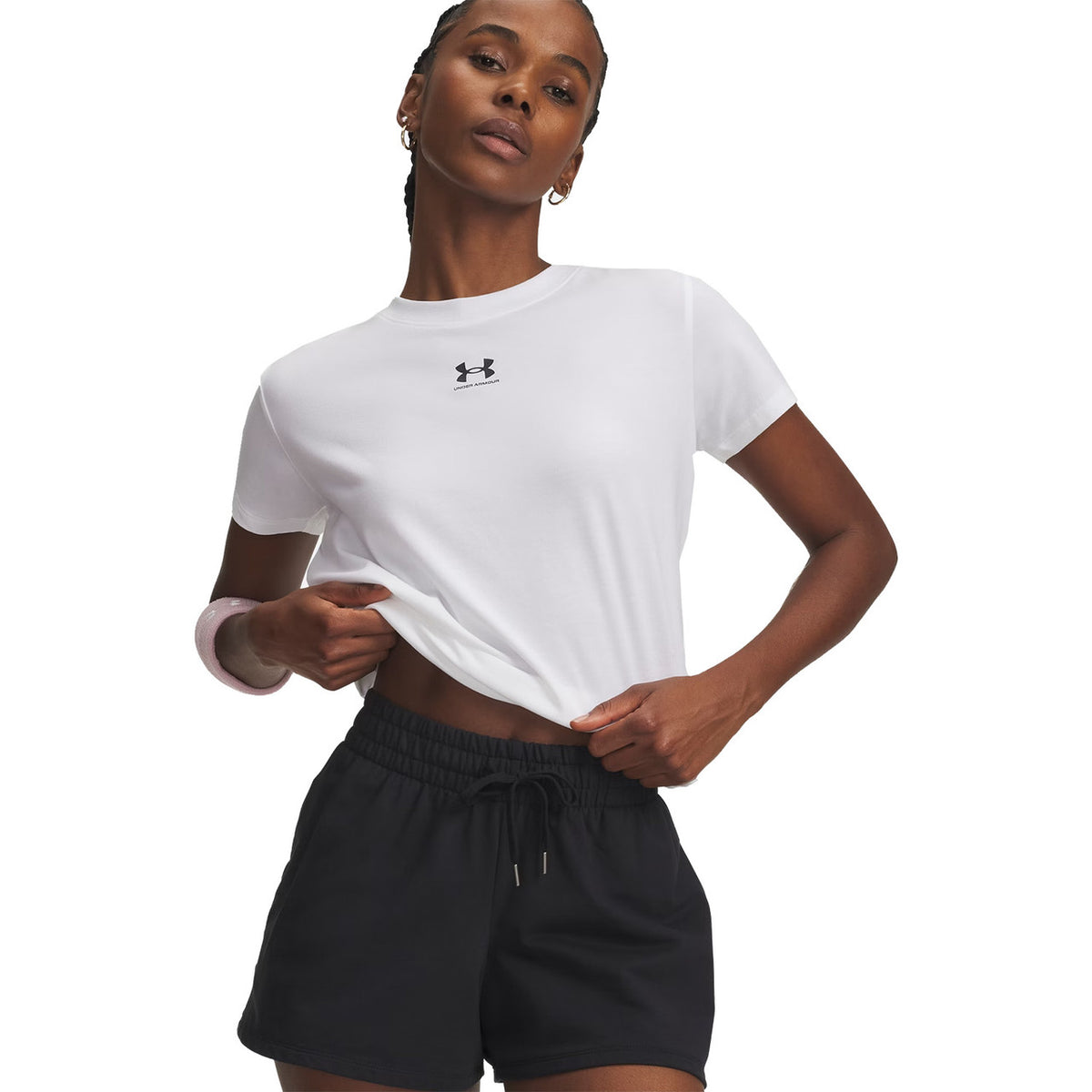 Under Armour Women's Rival Core Short-Sleeve Shirt Image in White/Black