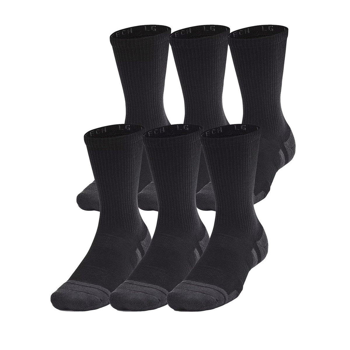 Under Armour Unisex UA Performance Tech 6-Pack Crew Socks image in Black