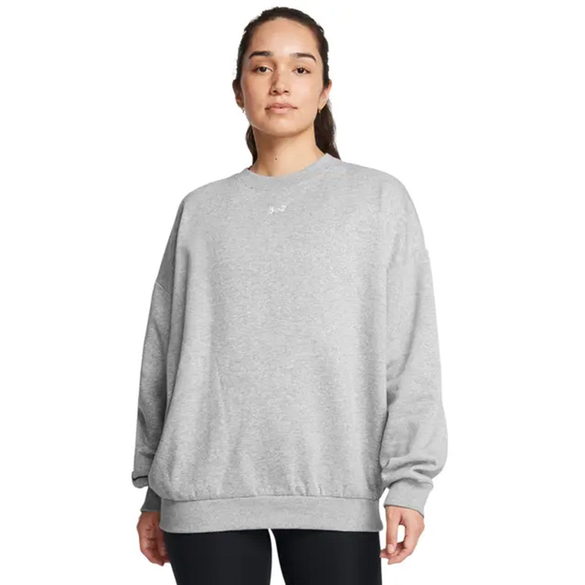 Under Armour Women's Rival Fleece Oversized Crew Image in Mod Gray Light Heather