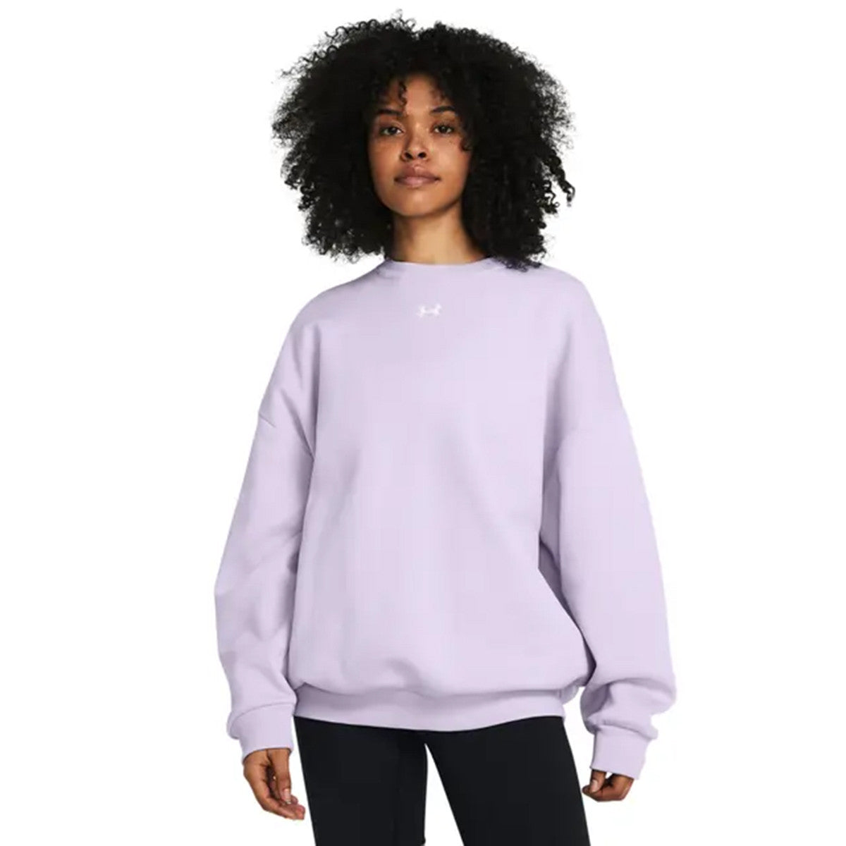 Under Armour Women's Rival Fleece Oversized Crew Image in Salt Purple/White