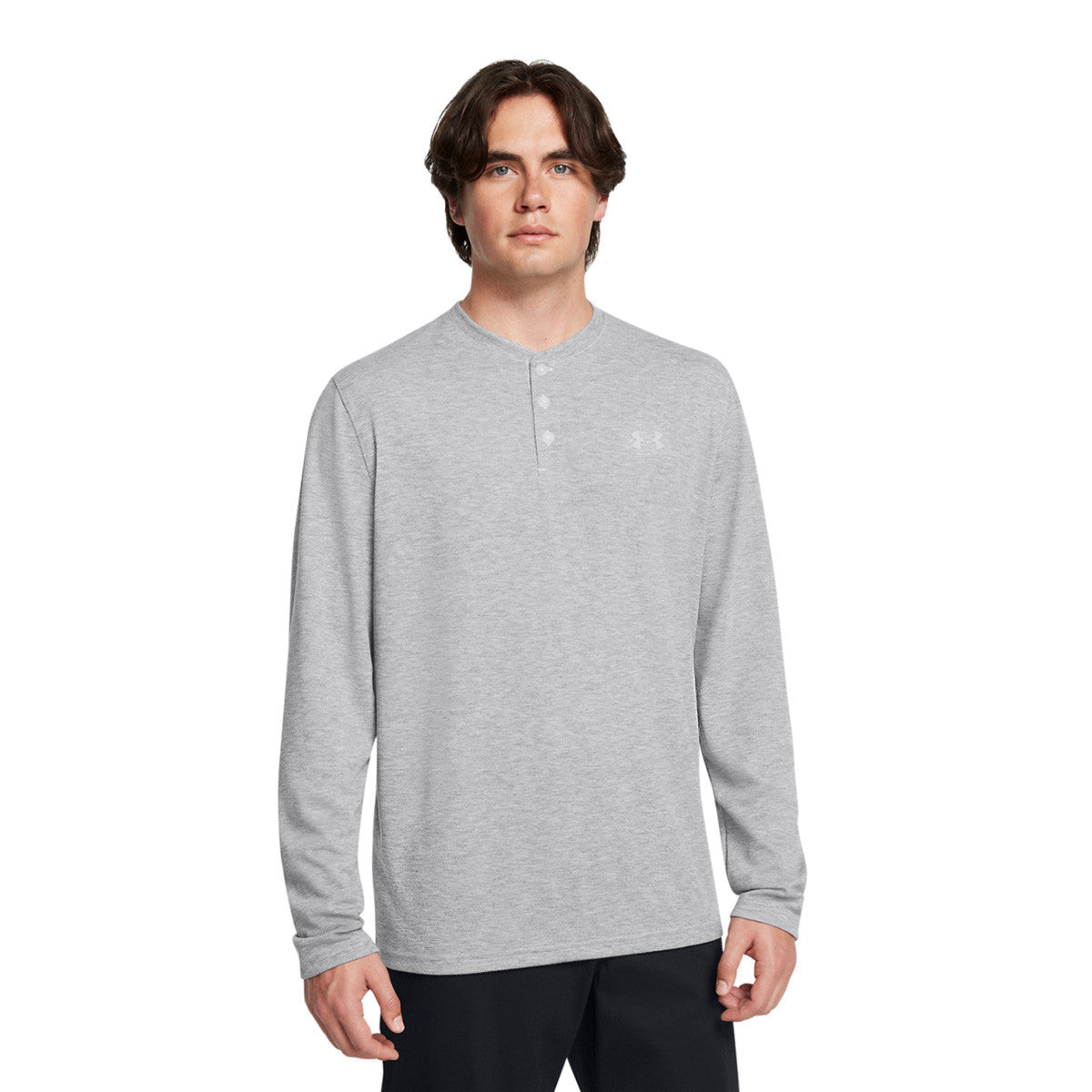 Under Armour ColdGear Infrared Expanse Henley Model Image in Halo Gray/Mod Gray