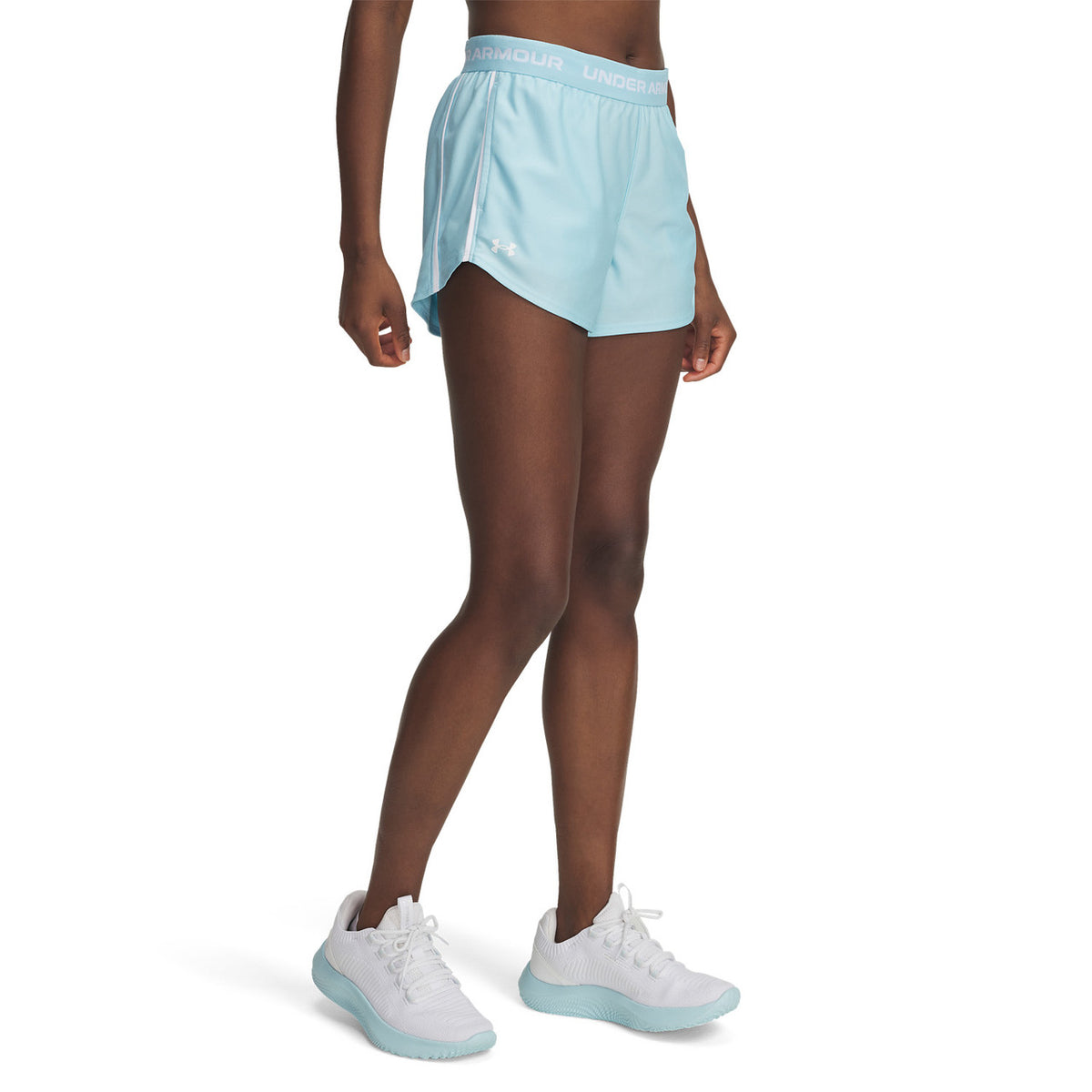 Under Armour Women's Tech Play Up Shorts Image in Stream-White