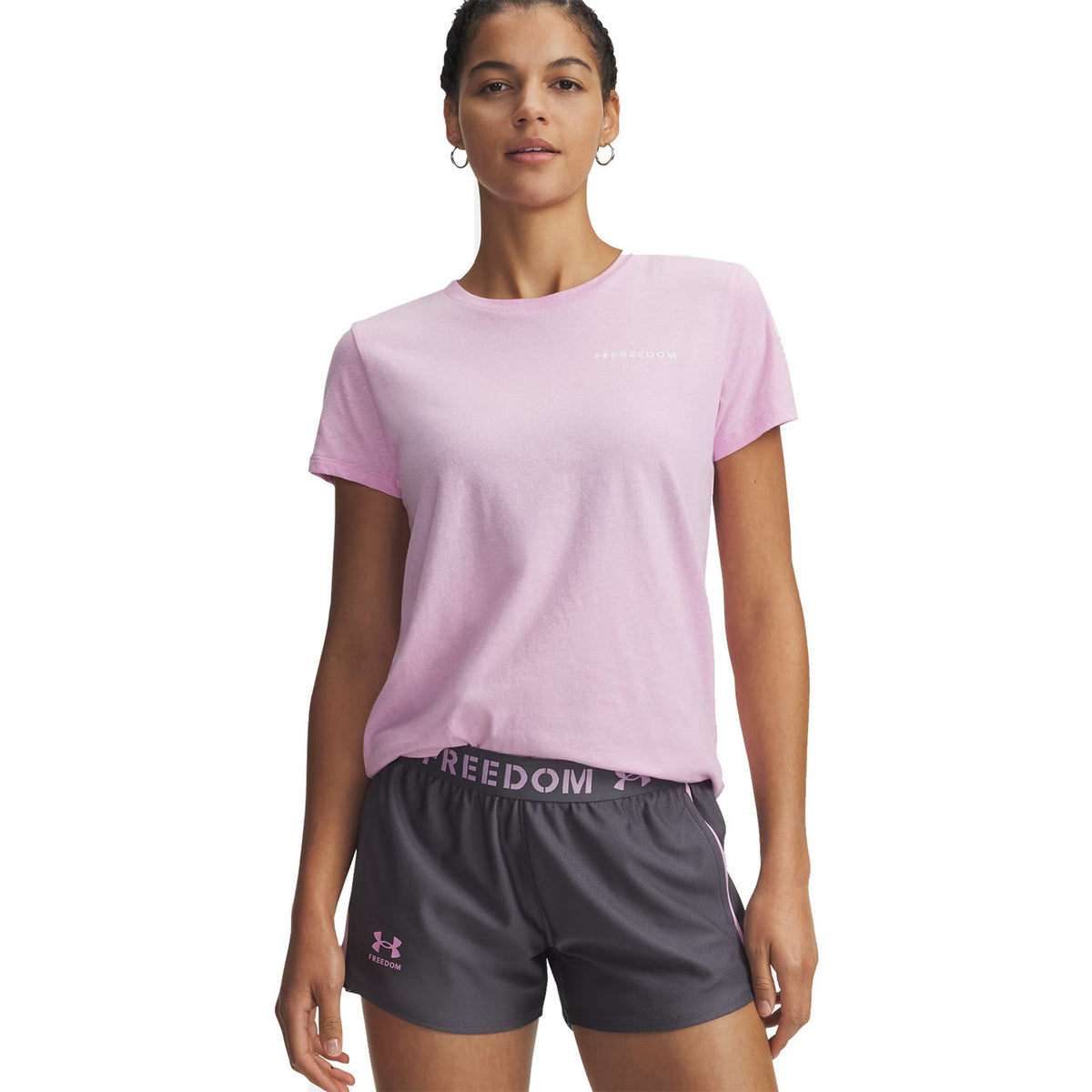 Under Armour Women's Freedom Banner Short-Sleeve Shirt Image in Pink Trance Light Heather