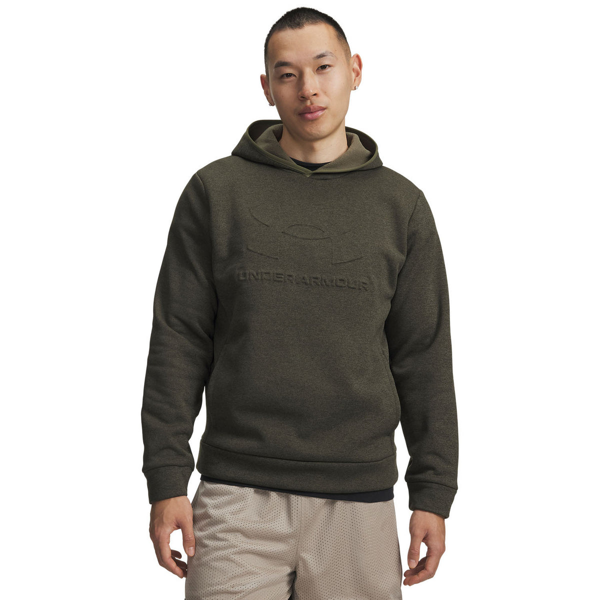 Image of the UA Armour Fleece Twist Emboss Hoodie in Marine OD Green