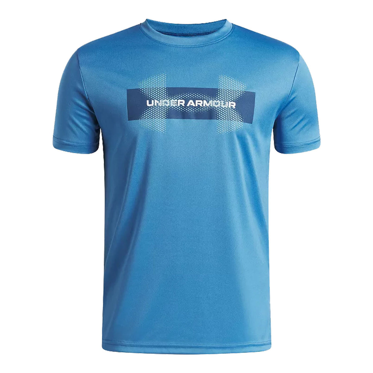 Image of the Under Armour Boys' UA Tech Graphic Short Sleeve in Aegean Blue-Blackout Navy-White