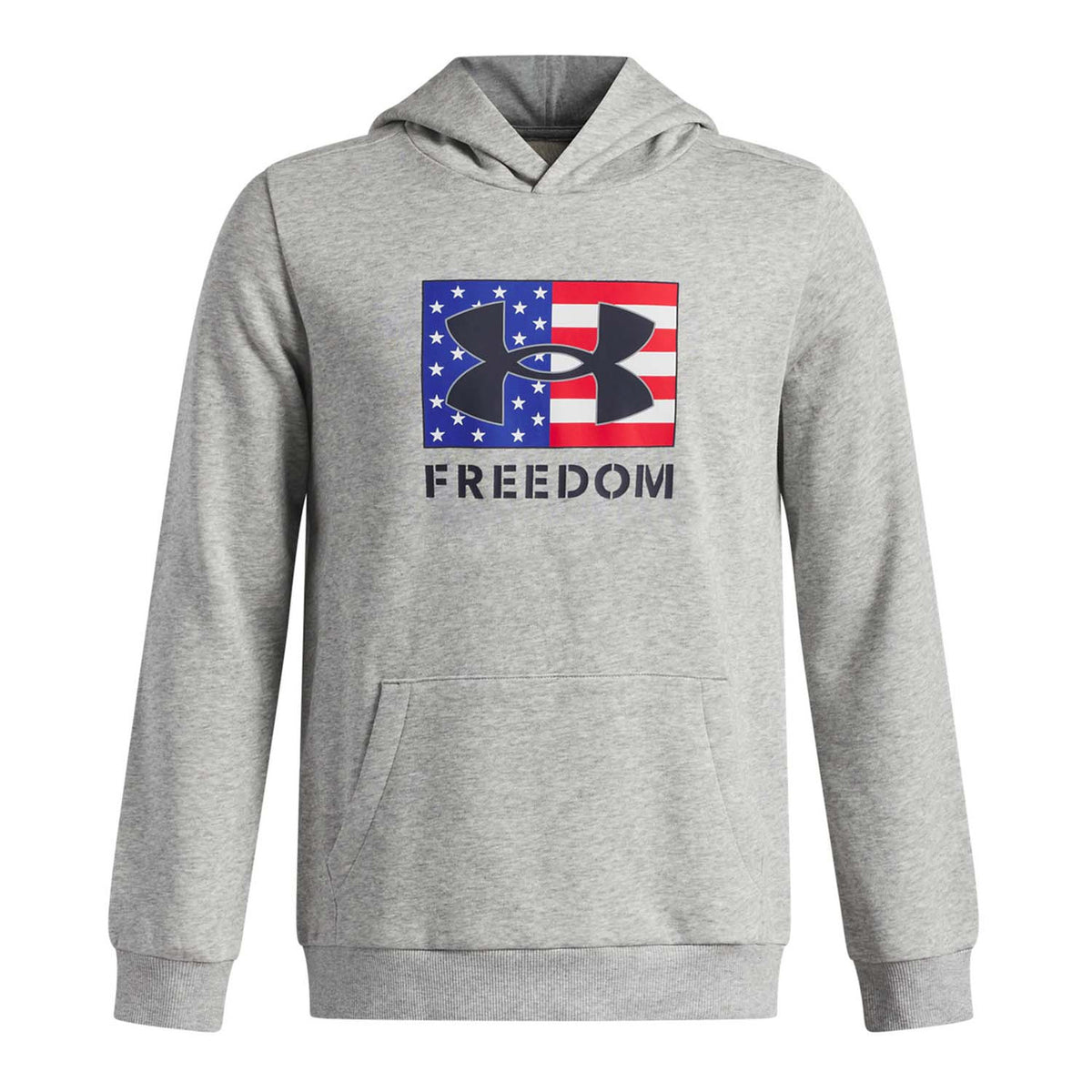 Image of the Under Armour Boys' UA Freedom Big Flag Logo Hoodie in Steel Medium Heather/Midnight Navy