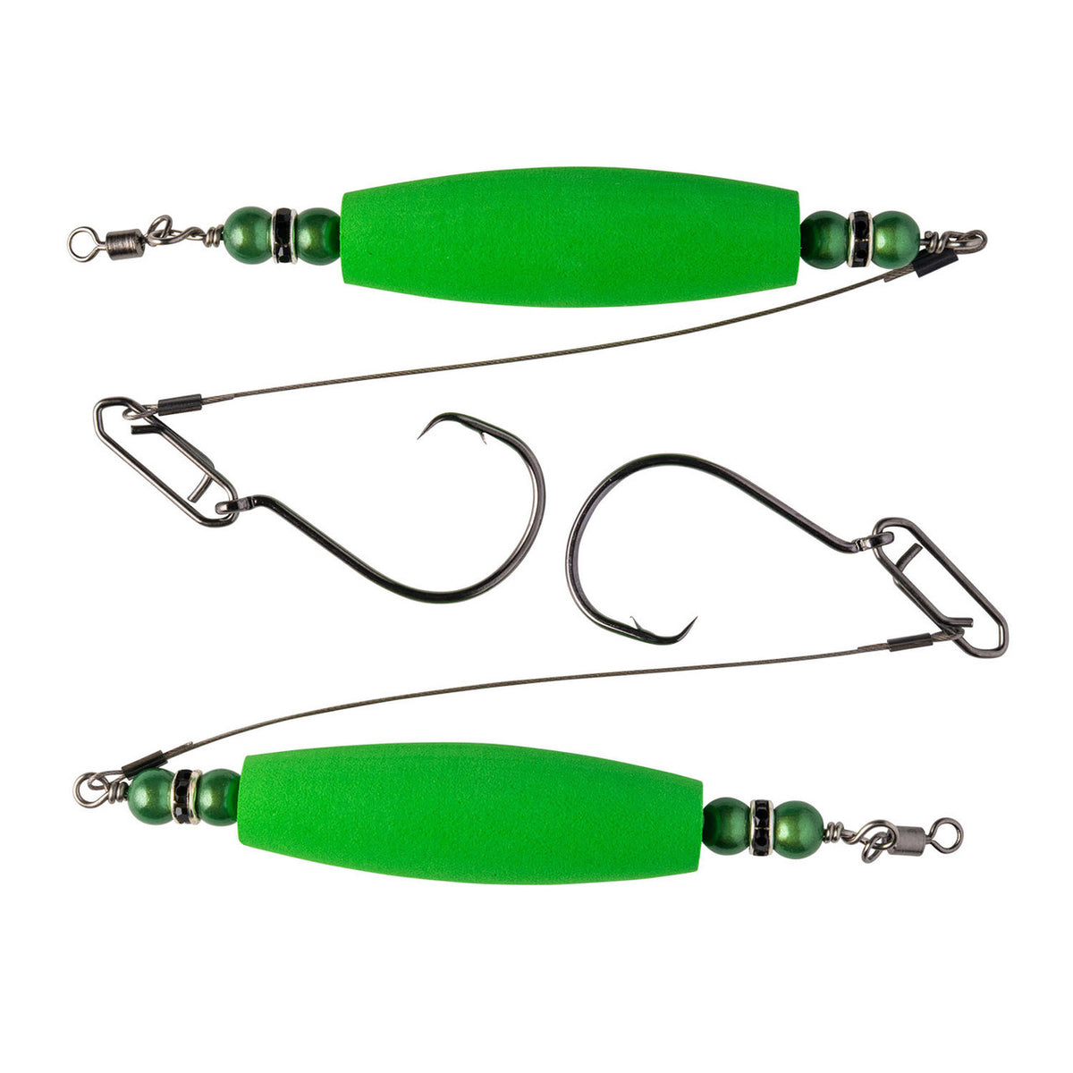 Image of the Whisker Seeker Catfish Rig Floats WST-Rattlers in Green
