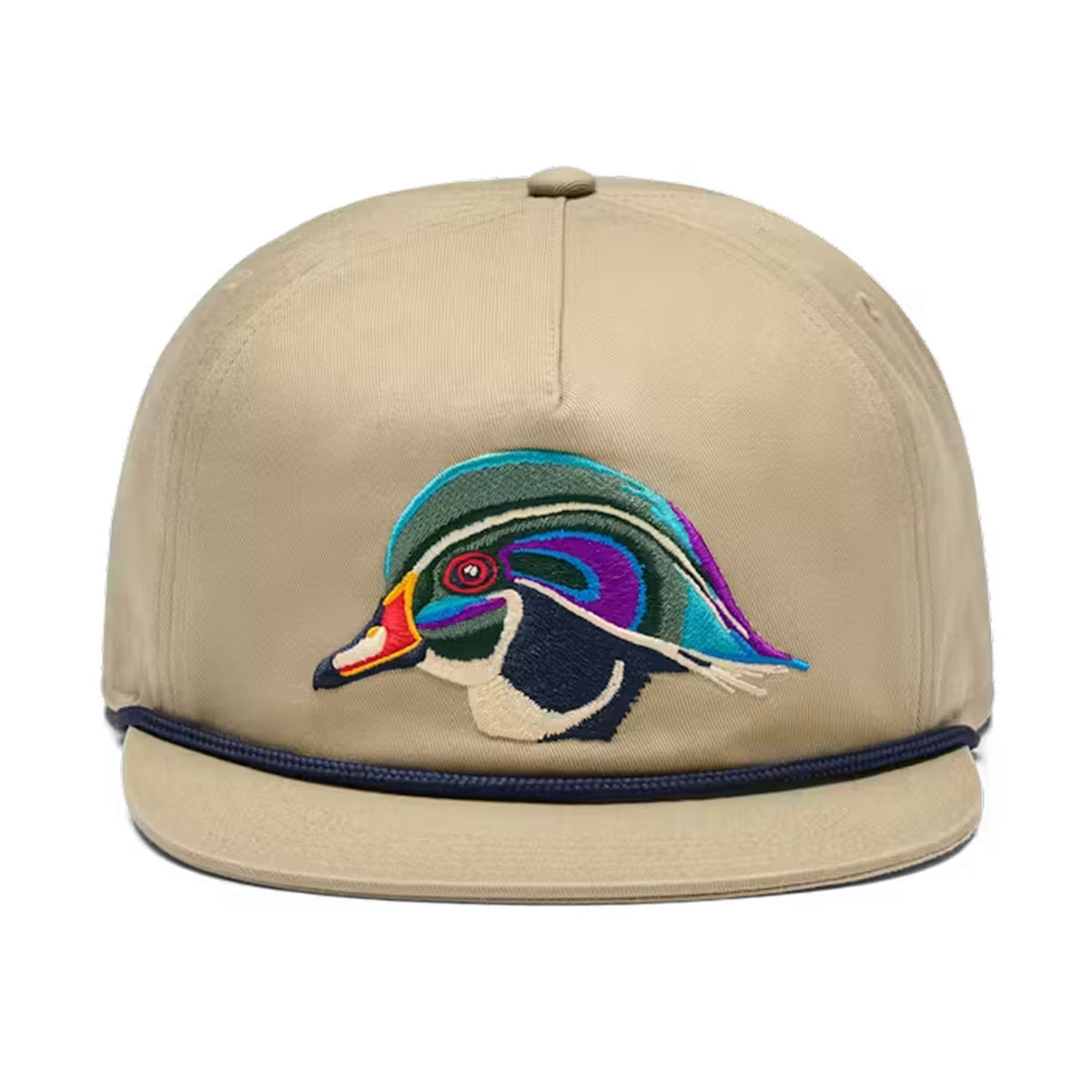 Front Image of the Yeti Wood Duck Flat Brim Rope Hat.