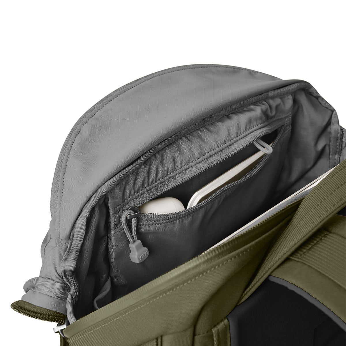 Yeti Crossroads 22L Backpack Inside Zipper Image in Olive