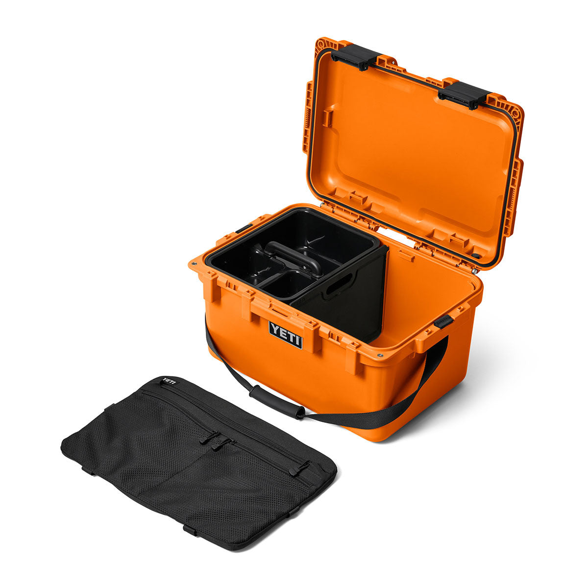 Yeti LoadOut GoBox 30 Gear Case Open with Components Image.