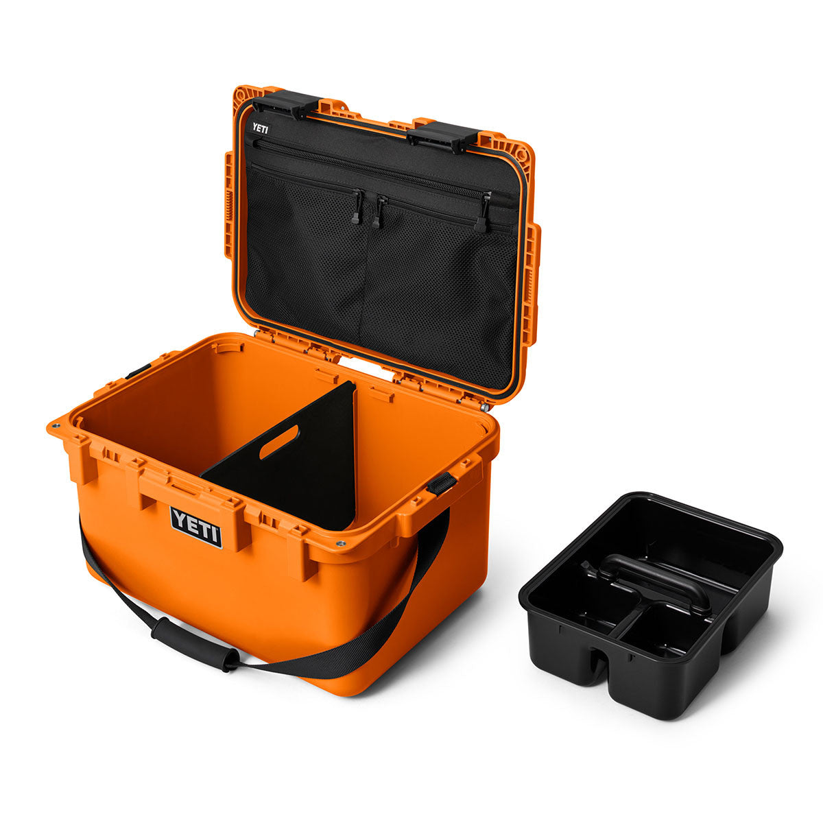 Yeti LoadOut GoBox 30 Gear Case Open with Components Image.