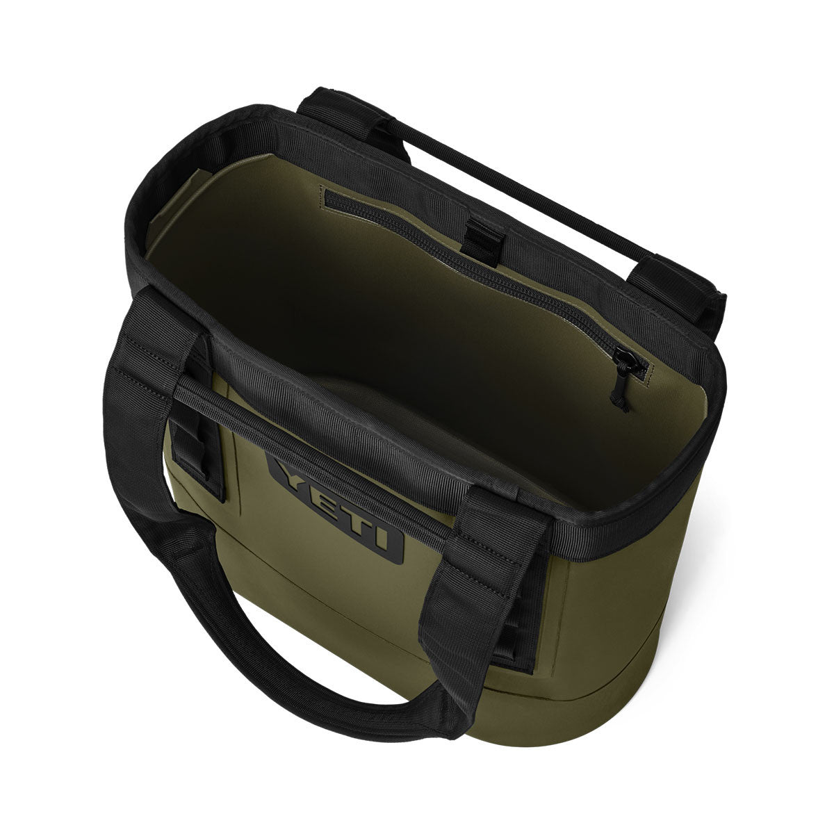 Yeti Camino 20 Carryall Tote Bag Top Opened Image in Olive Black