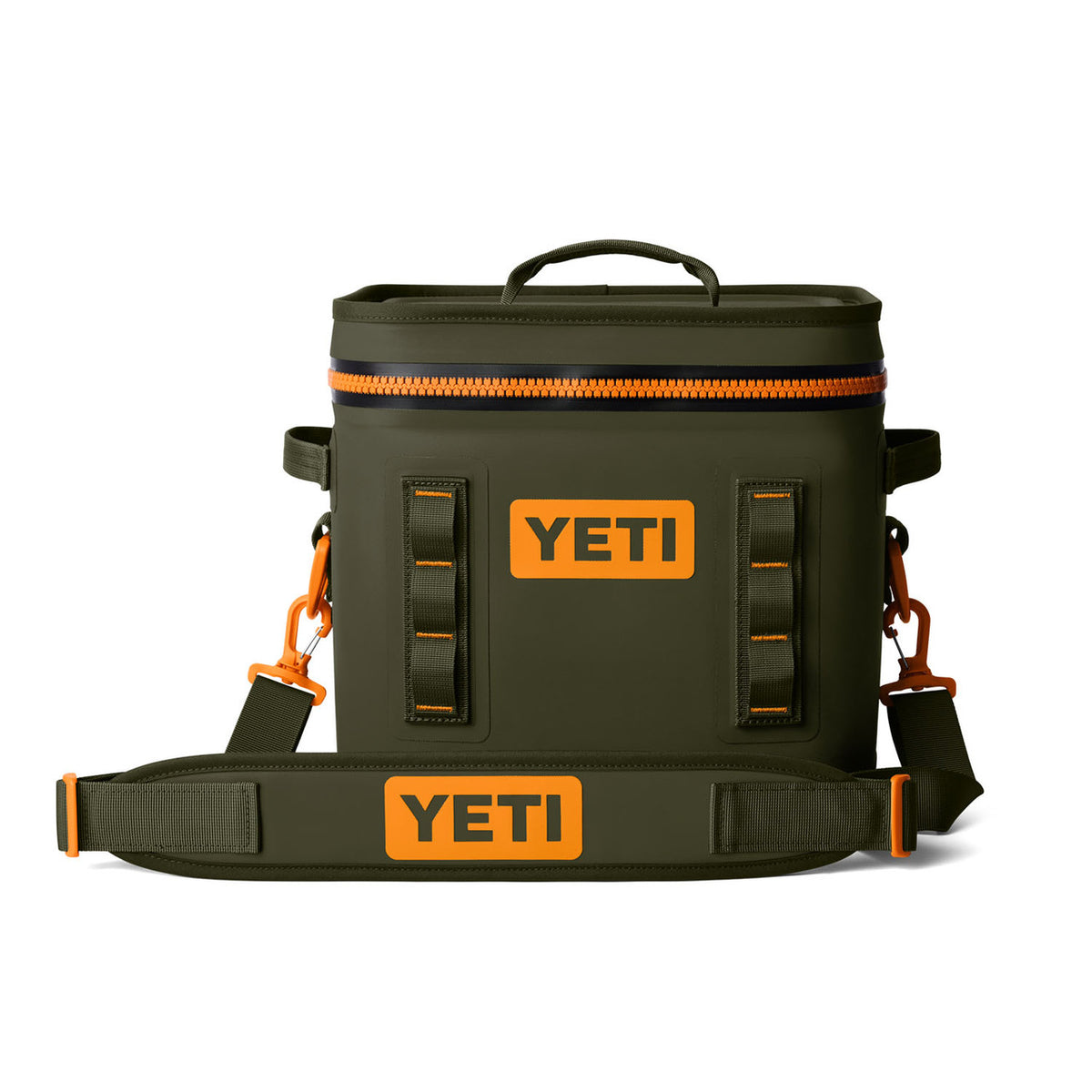 Yeti Hopper Flip 12 Soft Cooler Image in Olive/King Crab Orange