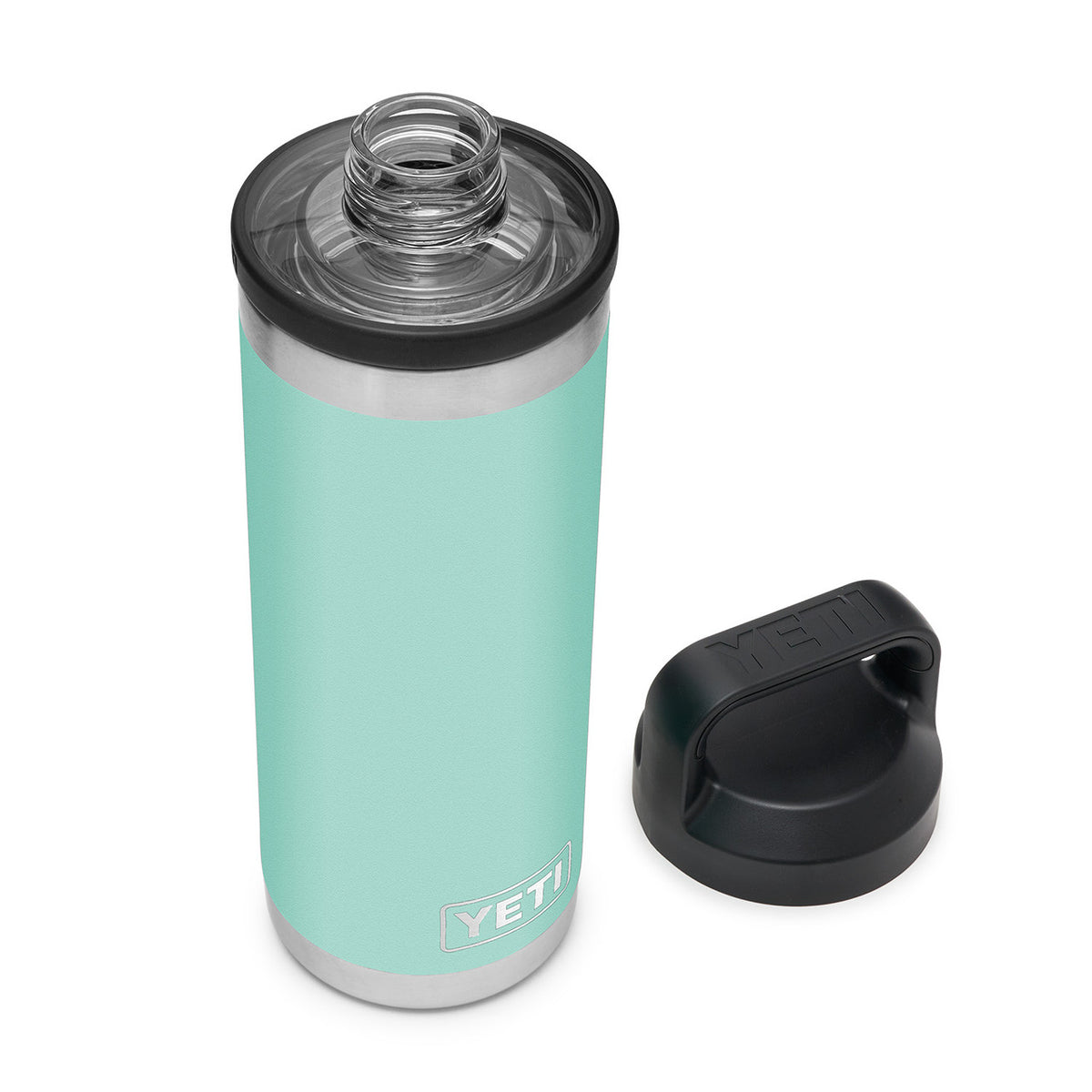 Yeti Rambler 18 oz. Water Bottle with Chug Cap Top Open Image in Seafoam