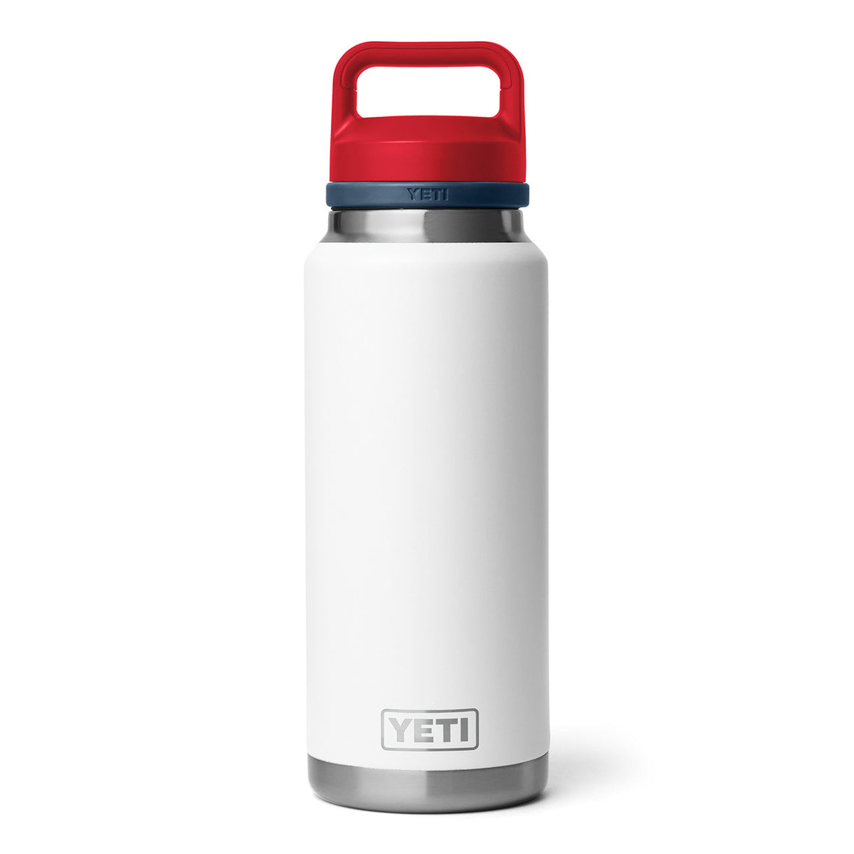 Rambler 36 oz. Water Bottle with Chug Cap Image in White/Navy/Red