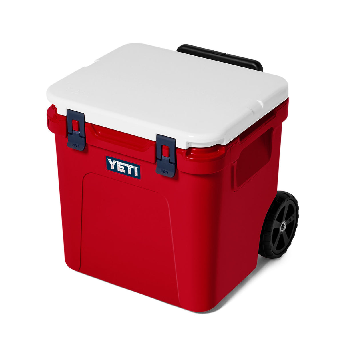 Front Image with Handle Down on the Yeti Roadie 48 Wheeled Cooler.